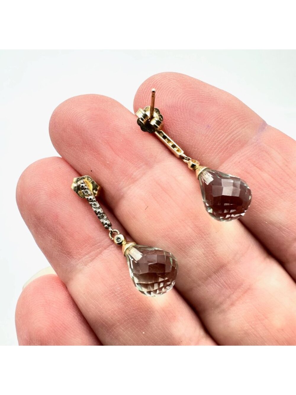 Vintage 14K Yellow Gold Diamond and Blue Topaz Pierced Earrings 4.06 Grams - Picture 5 of 8